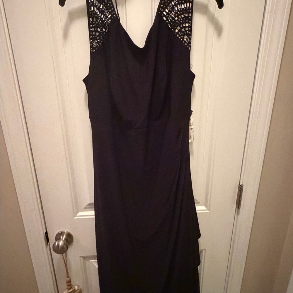R&M Richards Black Backless Dress with Silver Accents
